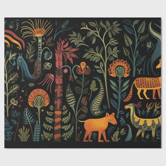 謎のファンタジー動物の黒 ラッピングペーパー (フラット)