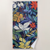 謎のフローラユニークー：ダークブルーアートのパターンP ビーチタオル (正面)