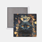 謎の威厳のある黒猫グリッター名 マグネット (正面/裏面)