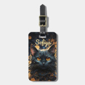 謎の威厳のある黒猫グリッター名 ラゲッジタグ (正面縦)