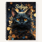 謎の威厳のある黒猫金ゴールドグリッター名 ノートブック (正面)