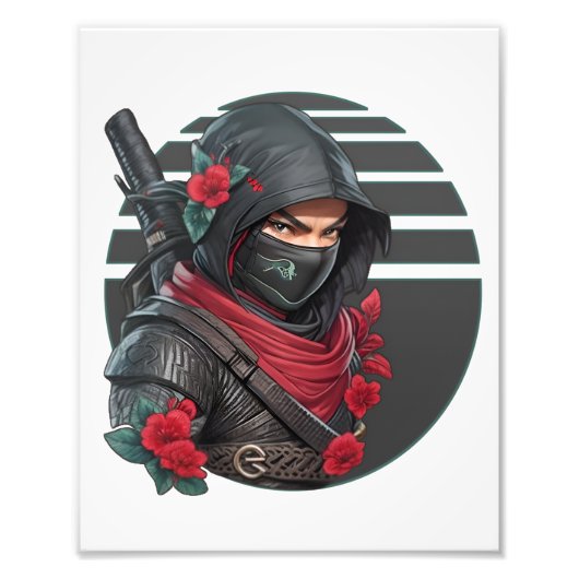 謎の忍者戦士の剣と赤いスカーフ フォトプリント (正面)