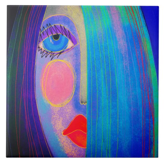 謎の抽象芸術絵を描デジタルの女性 タイル (正面)