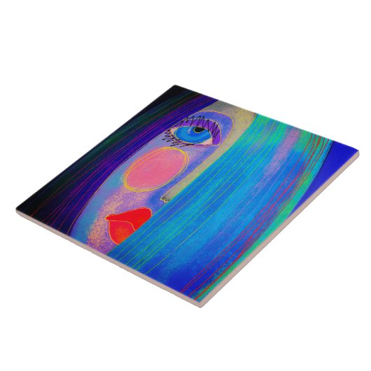 謎の抽象芸術絵を描デジタルの女性 タイル (側面)