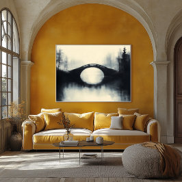 謎の橋B&Wの霧の反射の中 ポスター