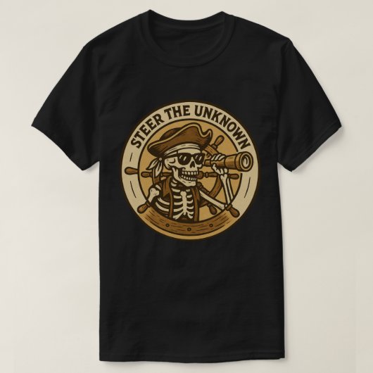 謎の海賊のガイコツを操縦せよ Tシャツ (デザイン正面)