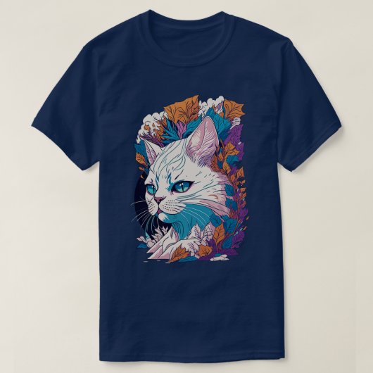 謎の白猫キャップの詳細イラストレーション Tシャツ (デザイン正面)