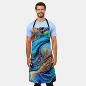 謎の青い波が隠された目の抽象芸術 エプロン (着用した状態)