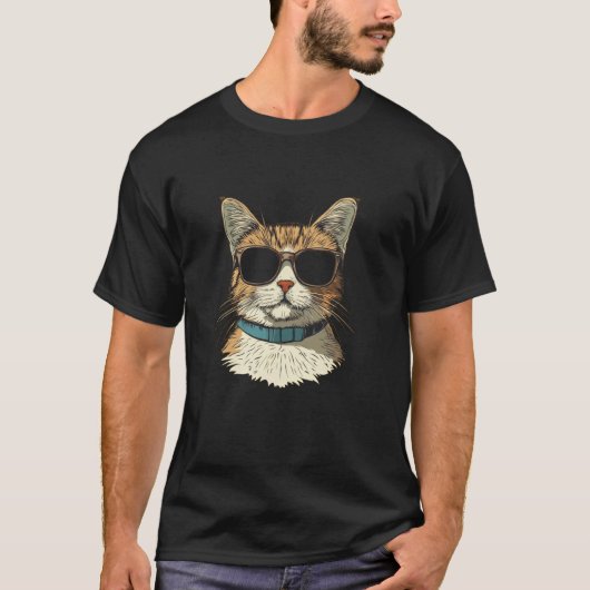 謎めいたサングラスなしの猫のステートメント Tシャツ (正面)