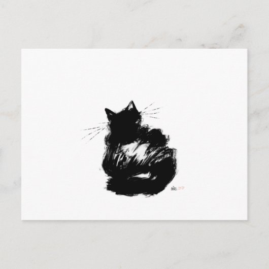 謎めいた黒猫 ポストカード (正面)