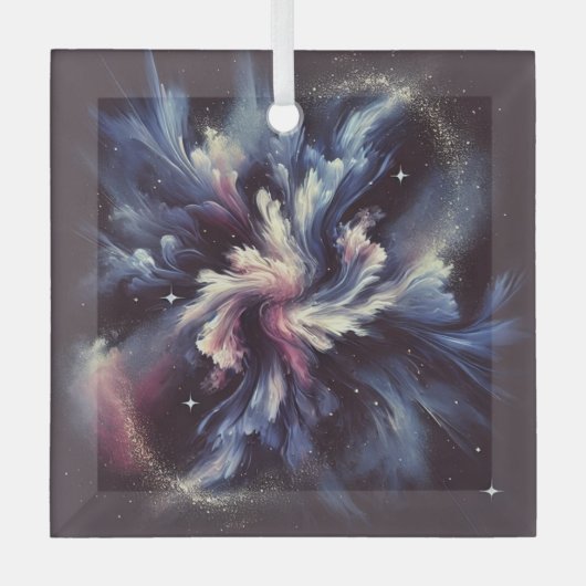 謎を捉えた抽象芸術銀河系デザイン ガラスオーナメント (正面)