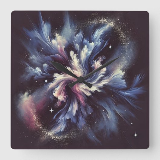 謎を捉えた抽象芸術銀河系デザイン スクエア壁時計 (正面)