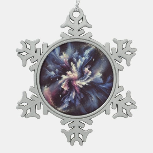 謎を捉えた抽象芸術銀河系デザイン スノーフレークピューターオーナメント (正面)