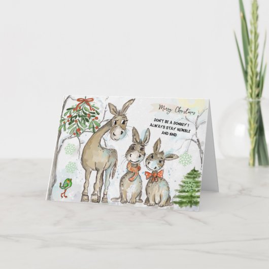 謙虚で優しいロバ一家のクリスマスカード シーズンカード (正面)