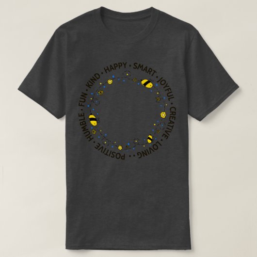 謙虚で優しい愛前向きクリエイティブジョイ頭が切れるフ Tシャツ (デザイン正面)