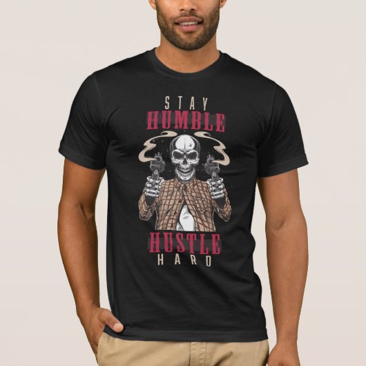 謙虚に強くハードに働くドクロストリートウェア Tシャツ (正面)