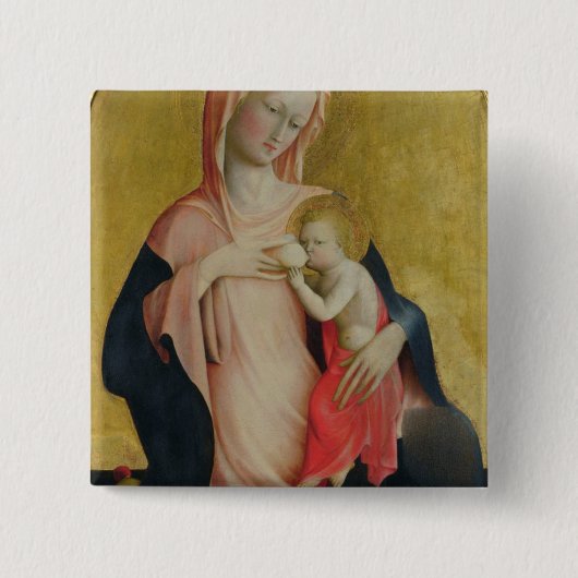 謙遜のマドンナ、c.1410 (パネルのテンペラ) 缶バッジ (正面)