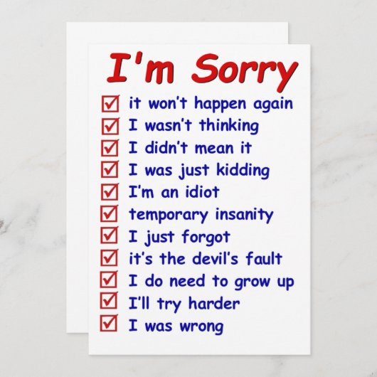 謝素晴らしれ!言い訳素晴らし!ノートカード 招待状 (正面/裏面)