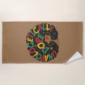 謝罪のドーピング無い黒人少女アフロ ビーチタオル (正面)