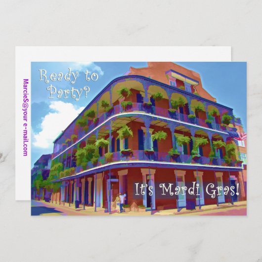 謝肉祭のニュー・オーリンズの歴史的な通り 招待状 (正面/裏面)