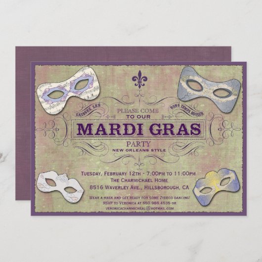 謝肉祭のパーティの招待状 招待状 (正面/裏面)