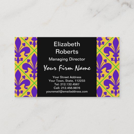 謝肉祭のパーティーのニュー・オーリンズの(紋章の)フラ・ダ・リ 名刺 (正面)