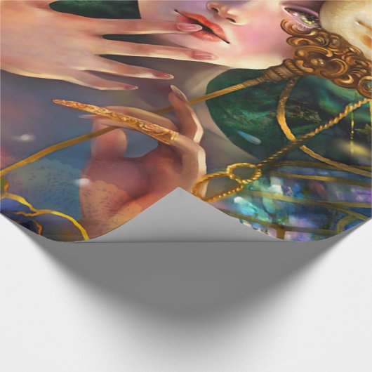 謝肉祭のファンシーで超現実的な仮面舞踏会のマスクの女の子の芸術 ラッピングペーパー (角)