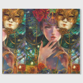 謝肉祭のファンシーで超現実的な仮面舞踏会のマスクの女の子の芸術 ラッピングペーパー (フラット)