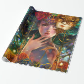 謝肉祭のファンシーで超現実的な仮面舞踏会のマスクの女の子の芸術 ラッピングペーパー (アンロールド)