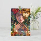 謝肉祭のファンシーで超現実的な仮面舞踏会のマスクの女の子の芸術 招待状 (スタンド正面)