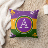 謝肉祭のモノグラムの枕w/maskおよび（紋章の）フラ・ダ・リ クッション (ブランケット)