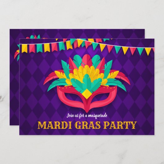 謝肉祭の仮面舞踏会のパーティの招待状 招待状 (正面/裏面)