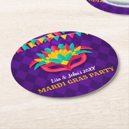 謝肉祭の仮面舞踏会のパーティー ラウンドペーパーコースター (アングル)