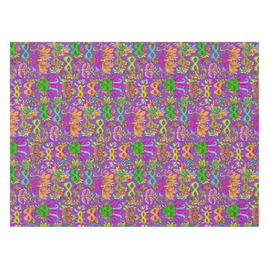 謝肉祭の仮面舞踏会は明るい紫色の緑を覆います テーブルクロス (正面(横))