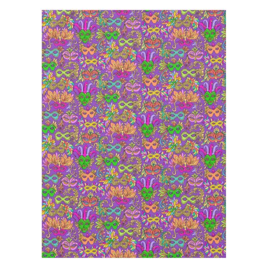 謝肉祭の仮面舞踏会は明るい紫色の緑を覆います テーブルクロス (正面)