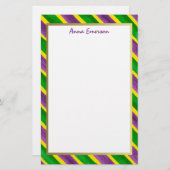 謝肉祭の手塗りの紫色の緑金ゴールドは縞で飾ります 便箋 (正面/裏面)