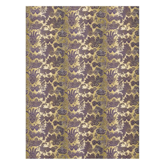 謝肉祭の紫色の仮面舞踏会はフェイクな金ゴールドを覆います テーブルクロス (正面)