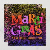 謝肉祭はカラフルなタイポグラフィの正方形を覆います 招待状 (正面/裏面)