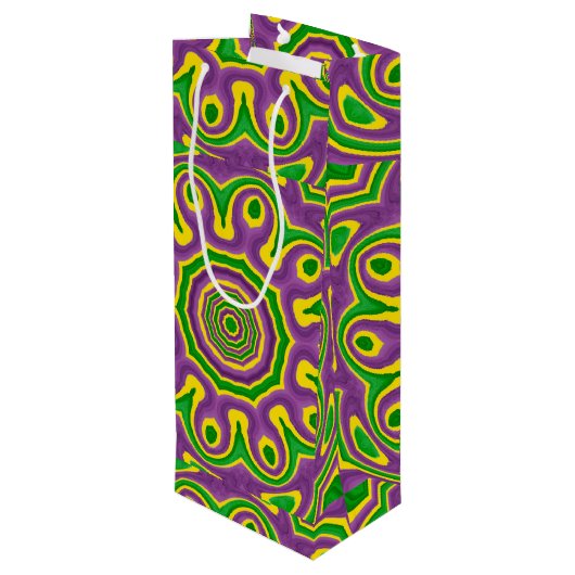 謝肉祭緑の黄色い紫色パターン曼荼羅 ワインギフトバッグ (裏面アングル)