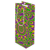 謝肉祭緑の黄色い紫色パターン曼荼羅 ワインギフトバッグ (正面アングル)