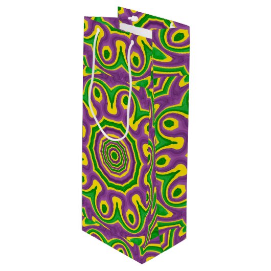 謝肉祭緑の黄色い紫色パターン曼荼羅 ワインギフトバッグ (正面アングル)