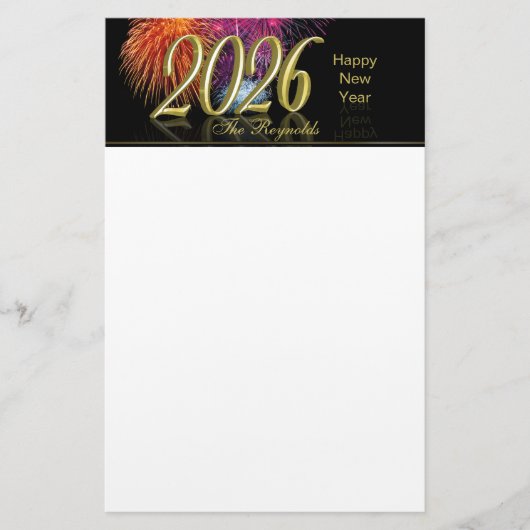 謹賀新年 2026 ゴールド花火 便箋 (正面)