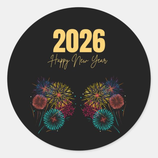 謹賀新年 2026 花火のお祝い ラウンドシール (正面)