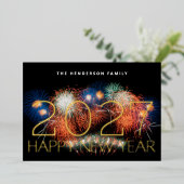 謹賀新年 2027 ゴールド花火 写真背景 箔シーズンカード (立ち正面)