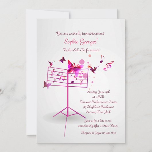 譜面台のピンクの招待状 招待状 (正面)