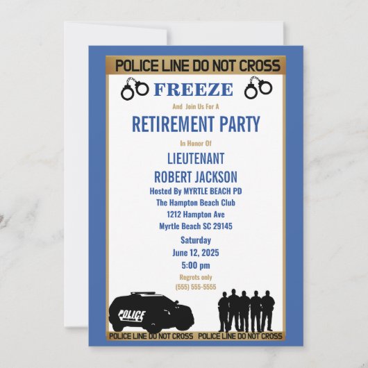 警おもしろい察の青と白の退職 招待状 (正面)