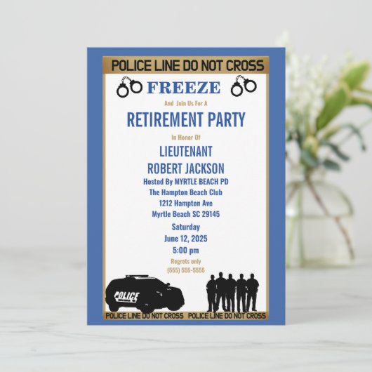 警おもしろい察の青と白の退職 招待状 (スタンド正面)