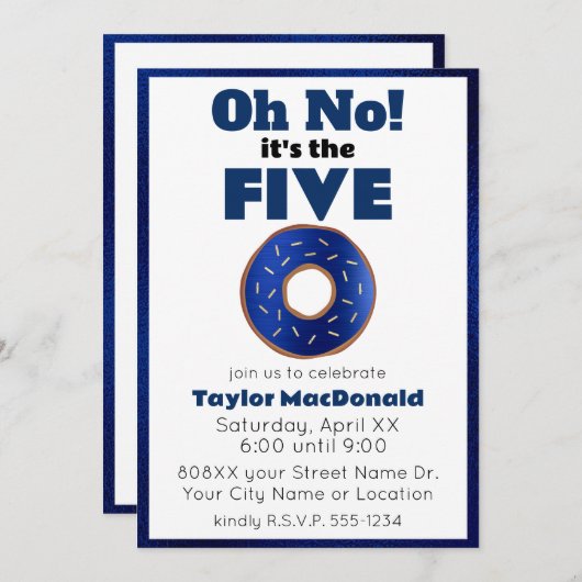 警おもしろい察ドーナツ50誕生日 招待状 (正面/裏面)