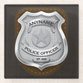 警パーソナライズされた務官の保安官警官の名前バッジ ガラスコースター (正面)