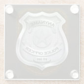 警パーソナライズされた務官の保安官警官の名前バッジ ガラスコースター (裏面)